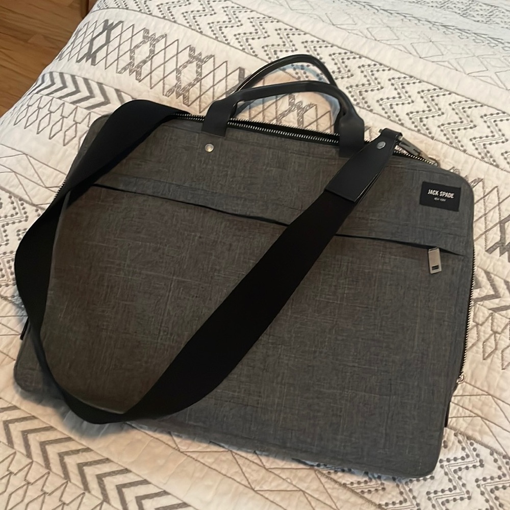 JACK SPADE Tech Oxford Slim Briefcase Laptop messenger bag in grey NEVER USED